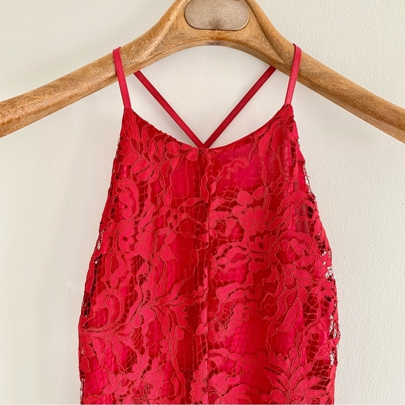 For Love and Lemons X Revolve Maui Waui Red Lace Asymmetrical Dress Size Small - Picture 5 of 12